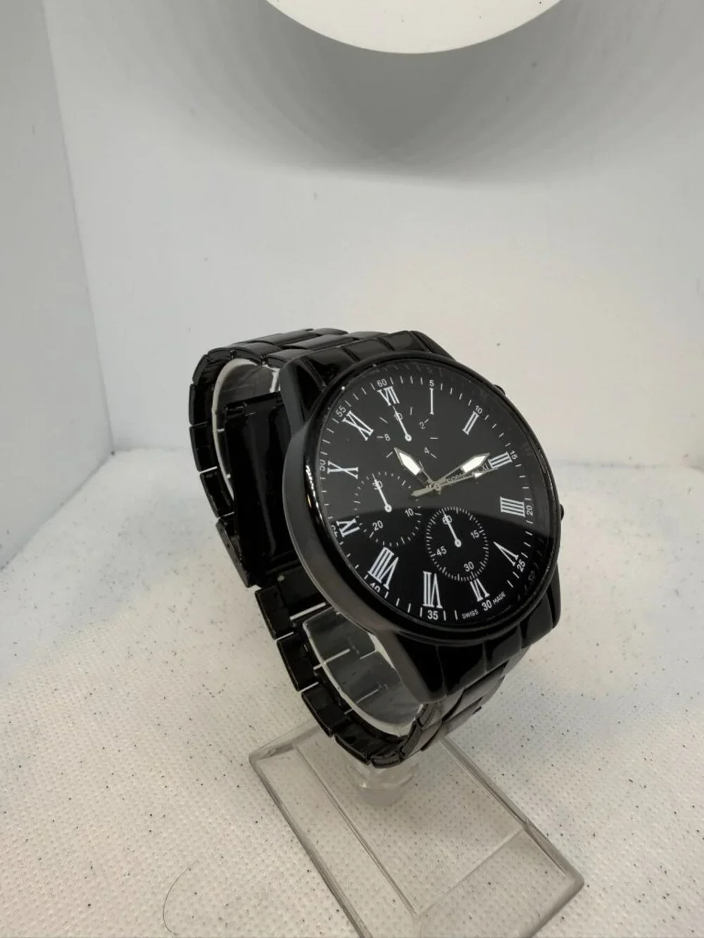 Economicxi Mens Black Dial White Roman Numeral Linked Band Watch New